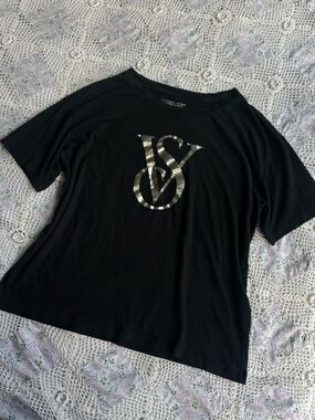Victoria's Secret Black Tee with Metallic Logo